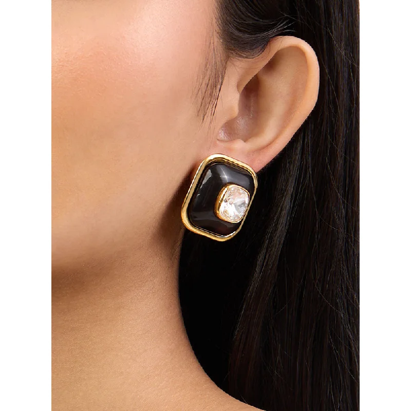 women's sterling silver hoops-Isharya Black Resin Crystal in 18Kt Gold Plated Earrings