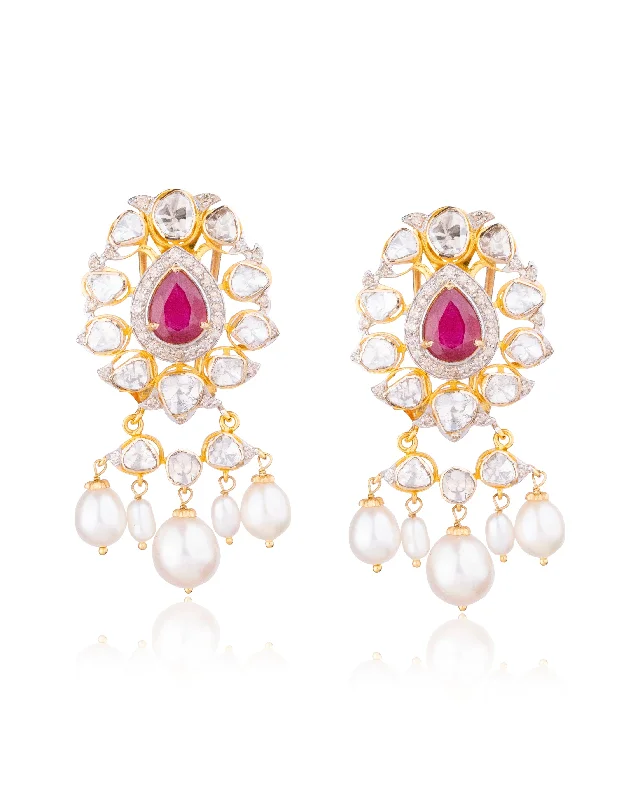 women's personalized earrings-Harshita Polki And Diamond Long Earrings