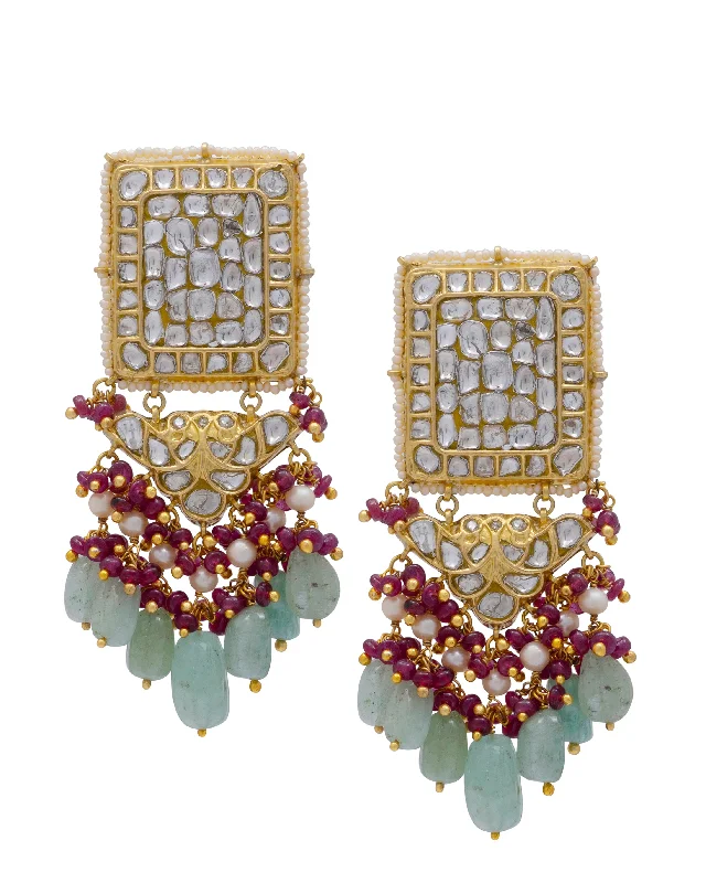 women's diamond earrings-Shubneeka Polki Long Earrings