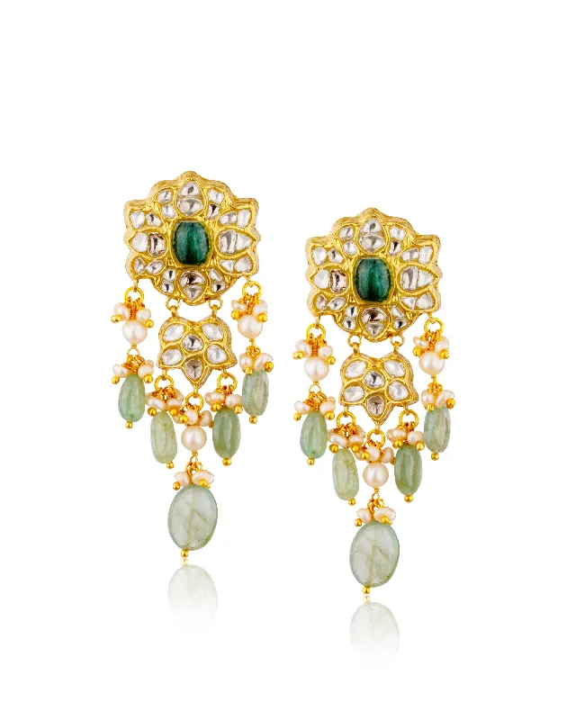 women's diamond earrings-Lipika Polki Long Earrings