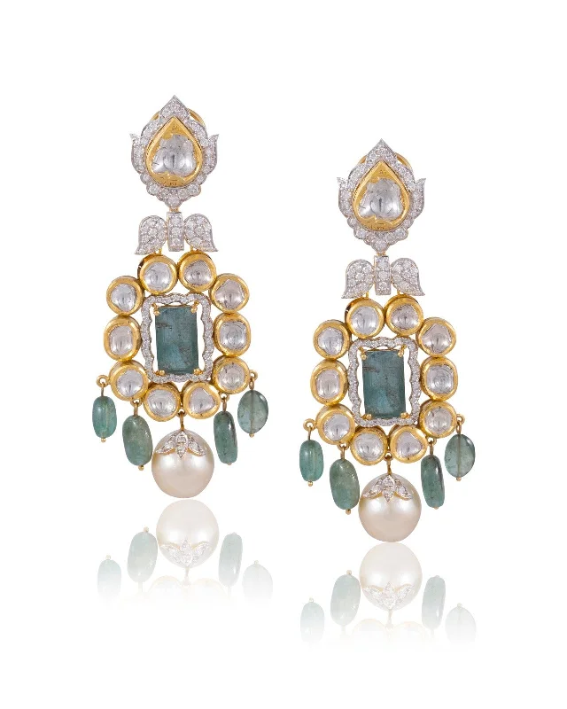 women's small stud earrings-Wajiha Jadau Polki And Diamond Long Earrings