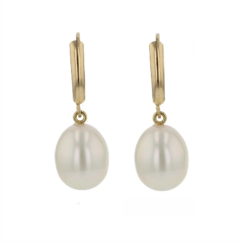 women's gold earrings-14K Yellow Gold Freshwater Pearl Drop Earrings