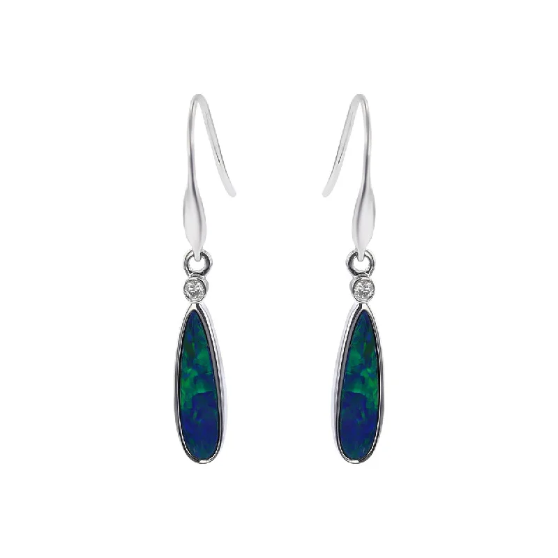 women's silver hoop earrings-14K White Gold Opal and Diamond Drop Earrings