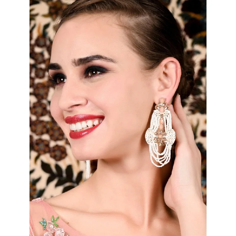 women's ear cuffs-Odette Women Peach Beautiful Unique Dangle Earrings