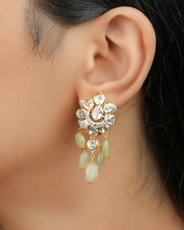 women's crystal earrings-Anamita Polki And Diamond Long Earrings