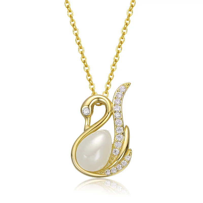 women's vintage chain necklaces-Caroline Faux Pearl Swan Pendant Necklace