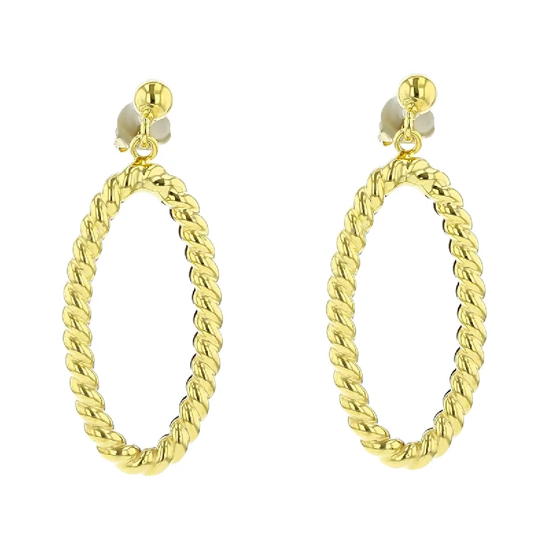 women's diamond hoop earrings-14K Yellow Gold Oval Shrimp Drop Earrings