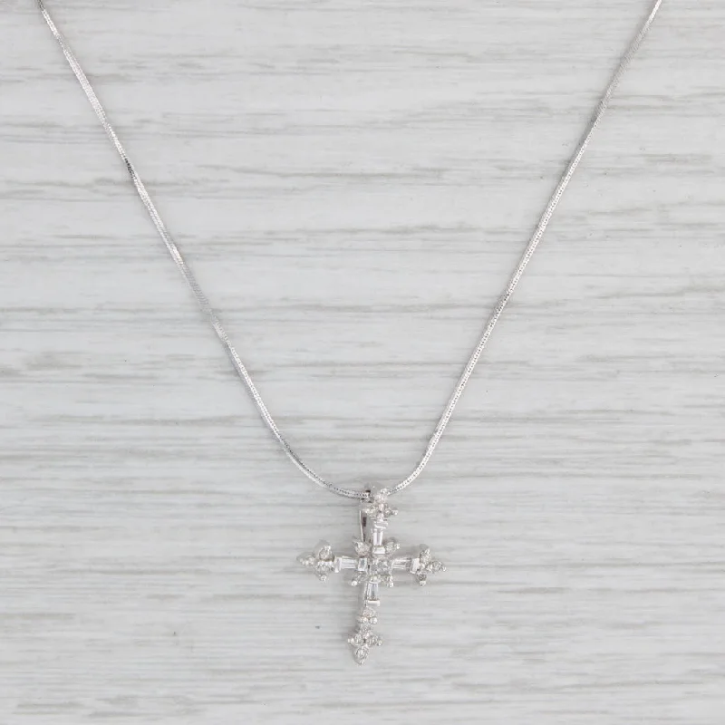 women's fine diamond necklaces-0.26ctw Diamond Cross Pendant Necklace 14k White Gold 17.25" Snake Chain