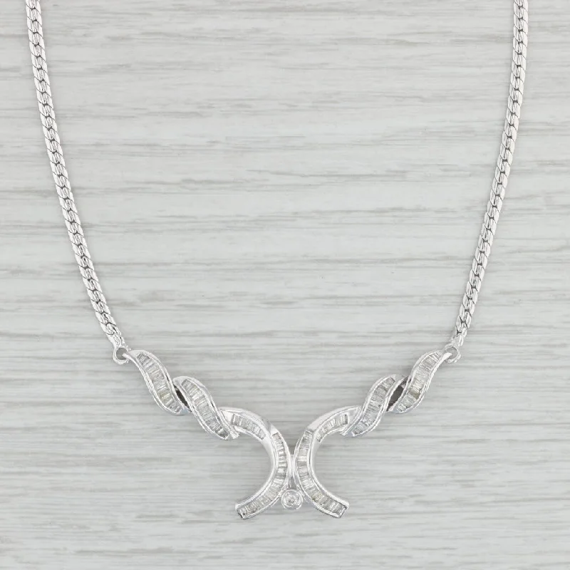 women's delicate necklaces-0.90ctw Diamond V Necklace 14k White Gold 18" Herringbone Chain