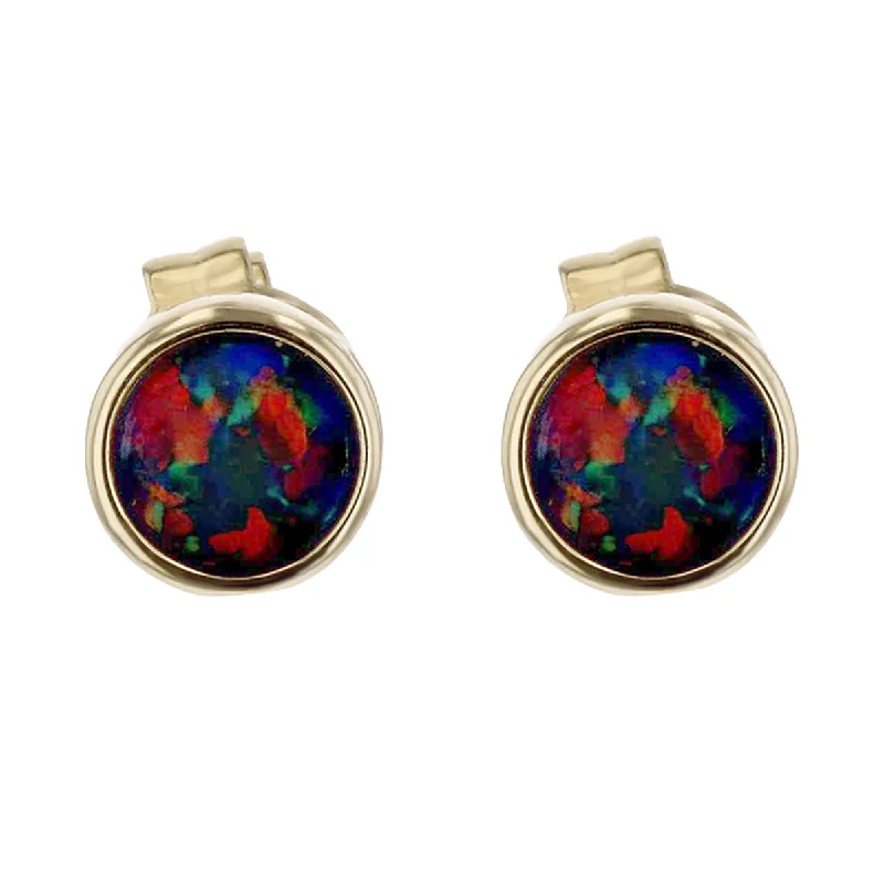 women's ear jackets-14K Yellow Gold Black Opal Stud Earrings