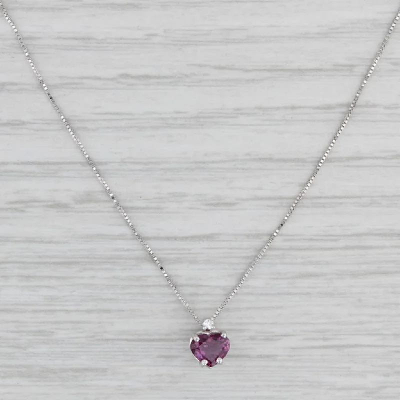 women's personalized necklaces-New 0.80ct Pink Sapphire Heart Pendant Necklace 14k White Gold Box Chain