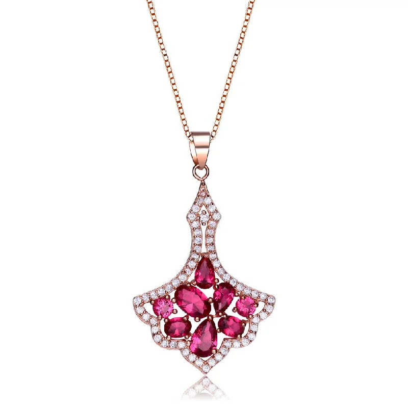 women's gold necklaces-14k Rose Gold Plated Clear And Red Cubic Zirconia Accent Pendant Necklace