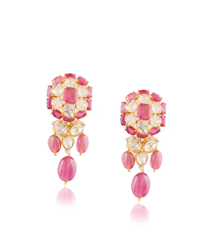 women's geometric earrings-Hiteshi Polki And Diamond Long Earrings