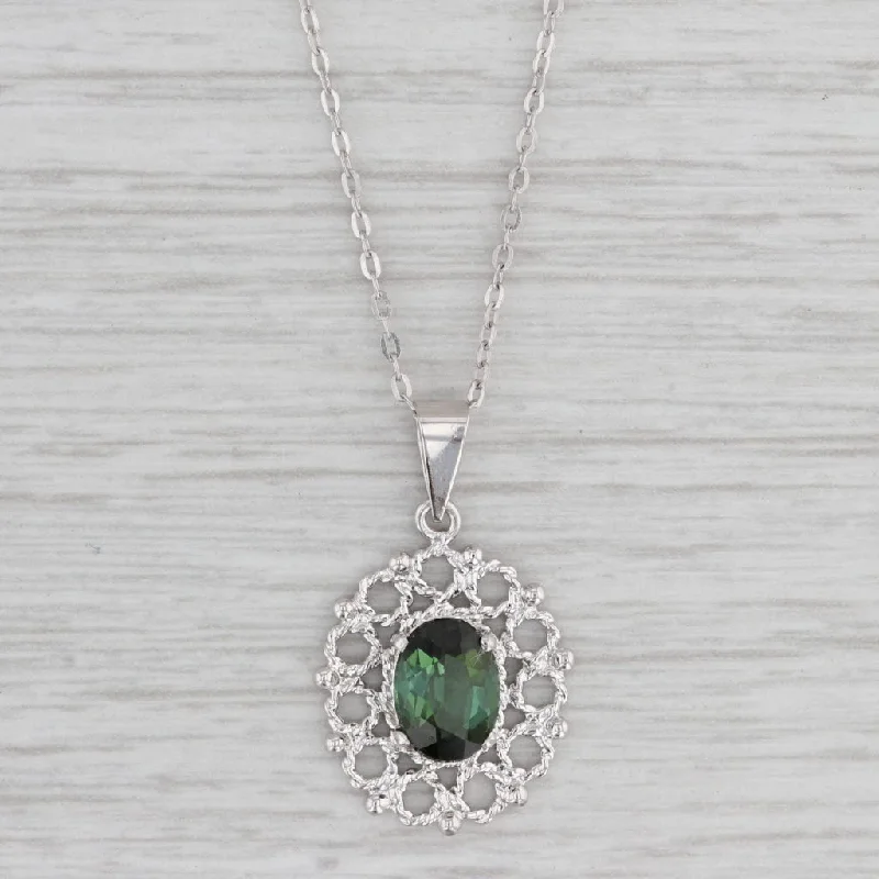 women's silver heart necklaces-1.35ct Green Tourmaline Pendant Necklace 18k White Gold 18" Cable Chain