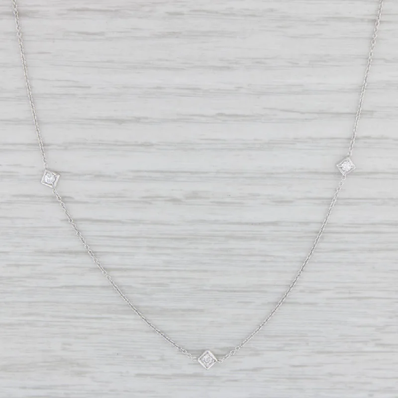 women's diamond heart necklaces-0.20ctw Diamond By The Yard Station Necklace 18k White Gold 16" Cable Chain