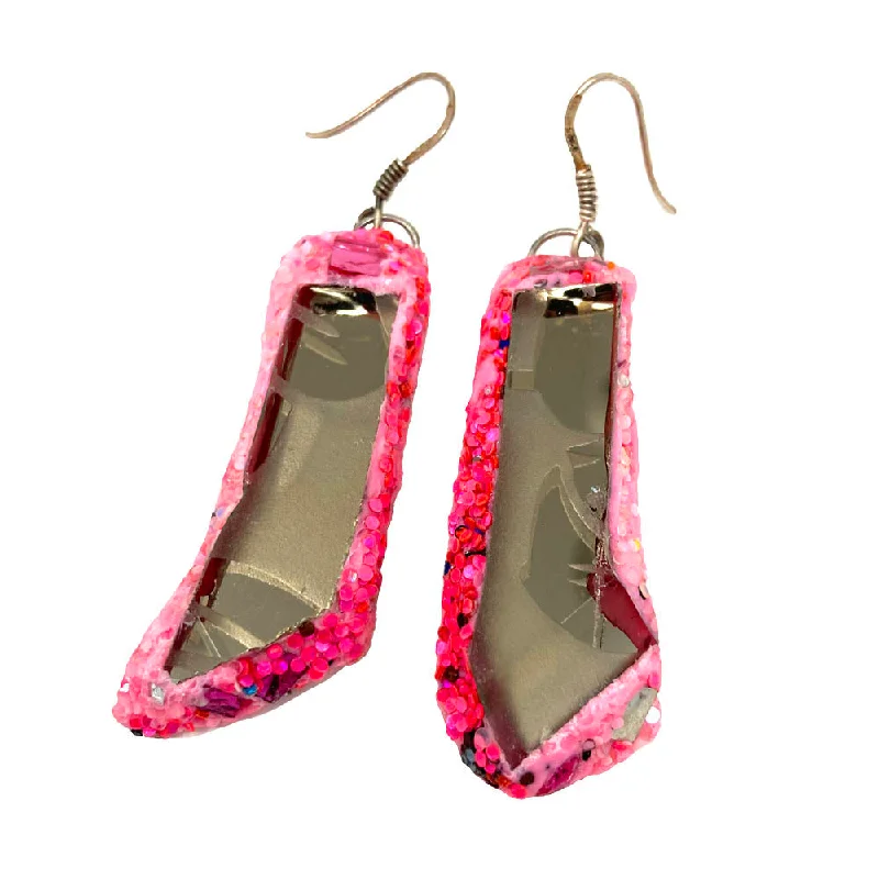 women's colorful gemstone earrings-PINK MIRROR PENDANTS