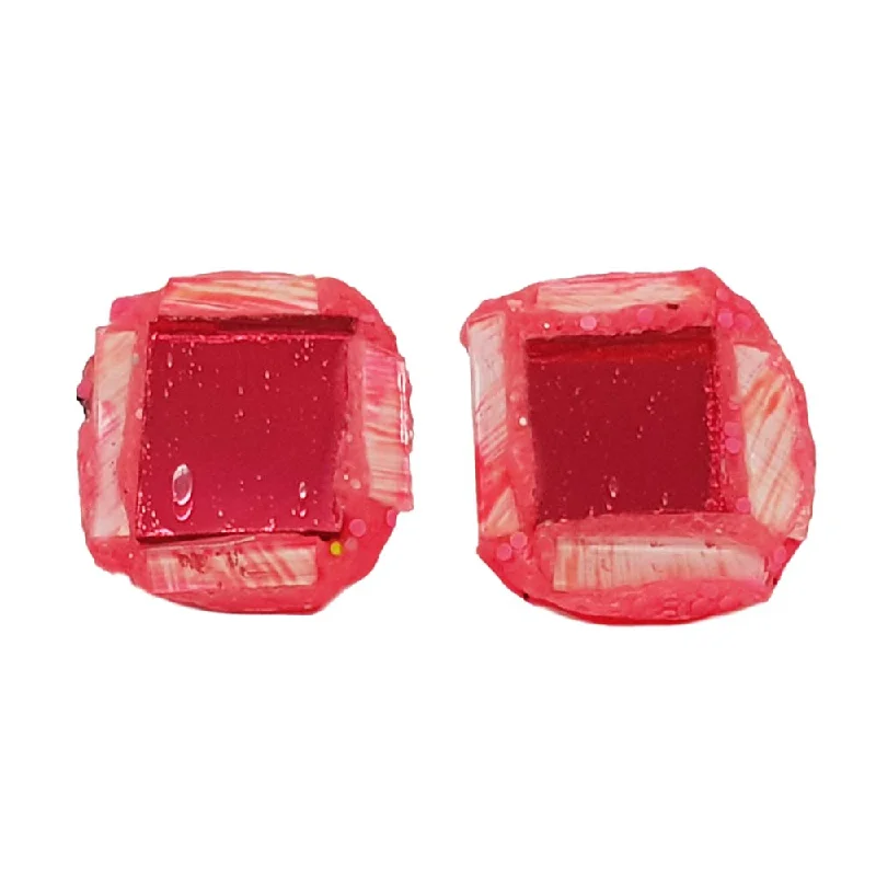 women's chain earrings-PINK/CORAL SQUARE CLIP-ON EARRINGS