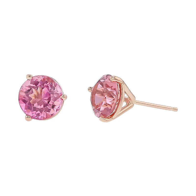 women's trendy earrings-14K Rose Gold Pink Tourmaline Stud Earrings