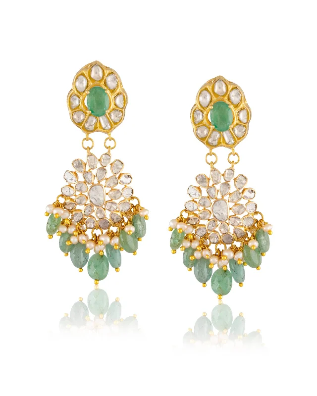 women's ear cuffs-Orabella Polki Long Earrings