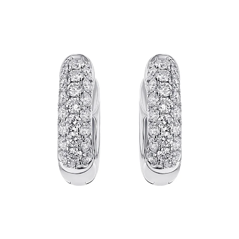 women's tassel earrings-14K White Gold Diamond Pave Huggie Hoop Earrings