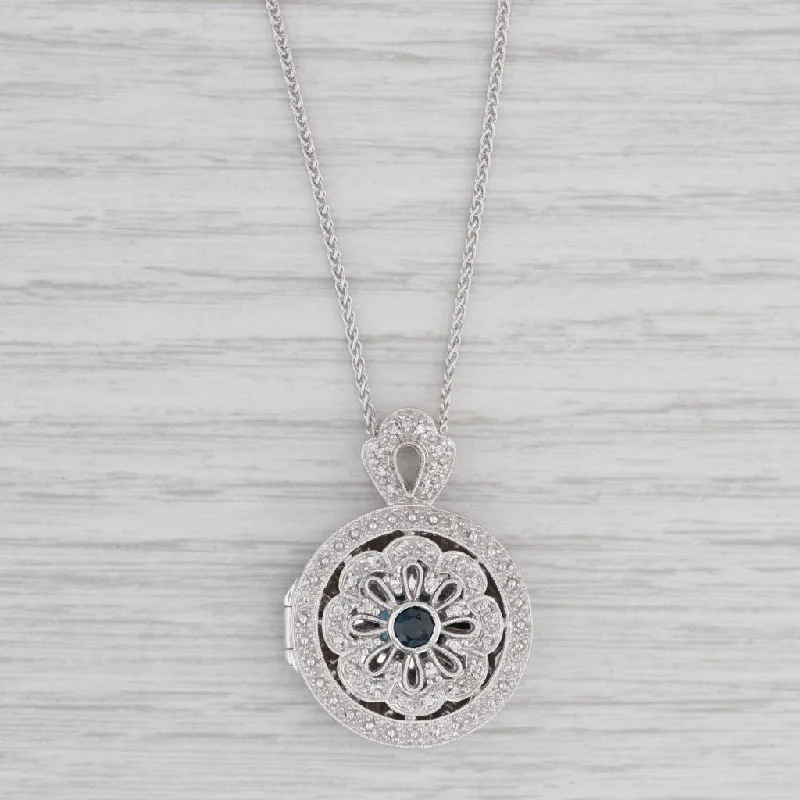 women's chic necklaces-0.57ctw Sapphire Diamond Flower Diffuser Pendant Necklace 14k White Gold 15.75"