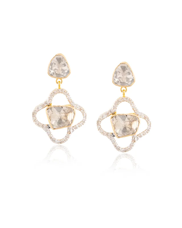 women's rose gold drop earrings-Taniya Polki And Diamond Long Earrings