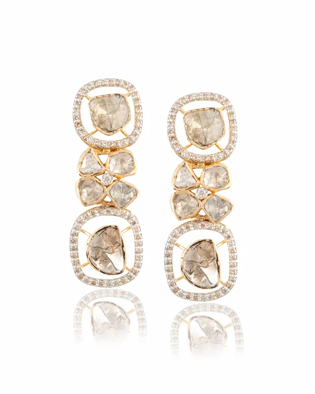 women's cubic zirconia stud earrings-Akansha Polki And Diamond Long Earrings