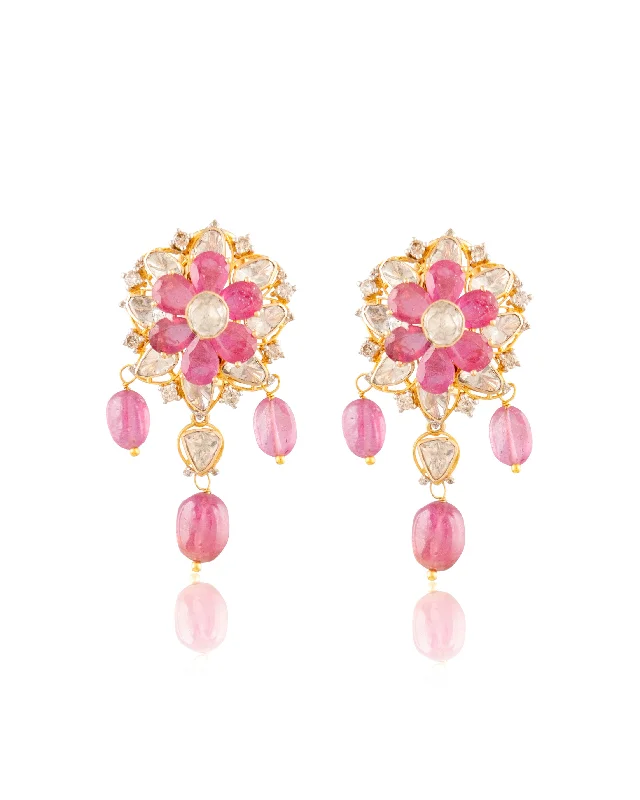 women's crystal hoop earrings-Nandhina Polki And Diamond Long Earrings