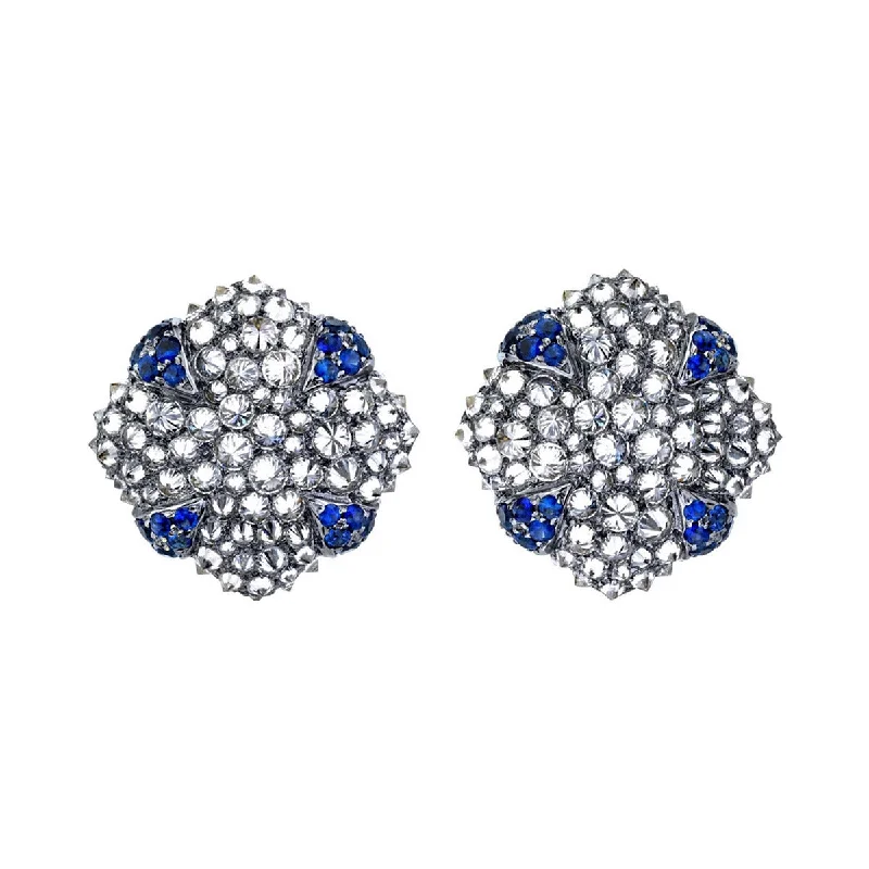 women's pearl earrings-18K Diamond and Sapphire Stud Earrings