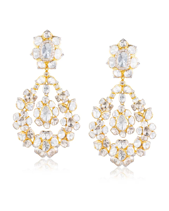 women's wedding earrings-Edika Polki And Diamond Long Earrings