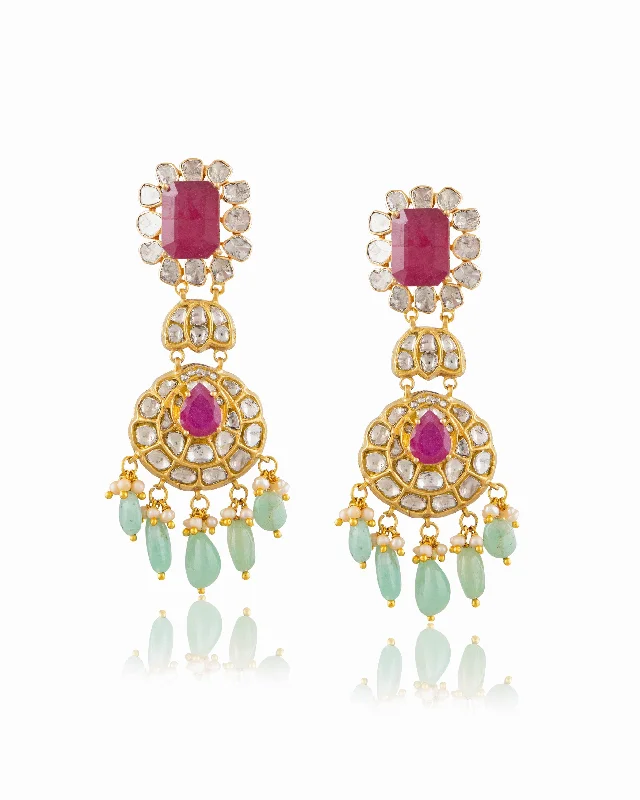 women's large earrings-Amira Polki Long Earrings