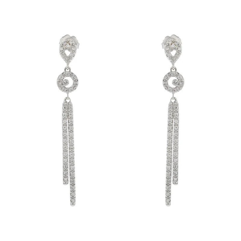 women's long dangling earrings-14K White Gold Diamond Stick Drop Earrings