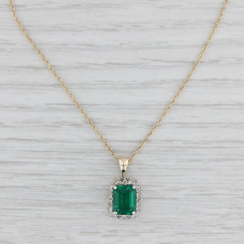 women's gemstone chokers-2.18ctw Lab Created Emerald Diamond Pendant Necklace 10k Gold 18" Rope Chain