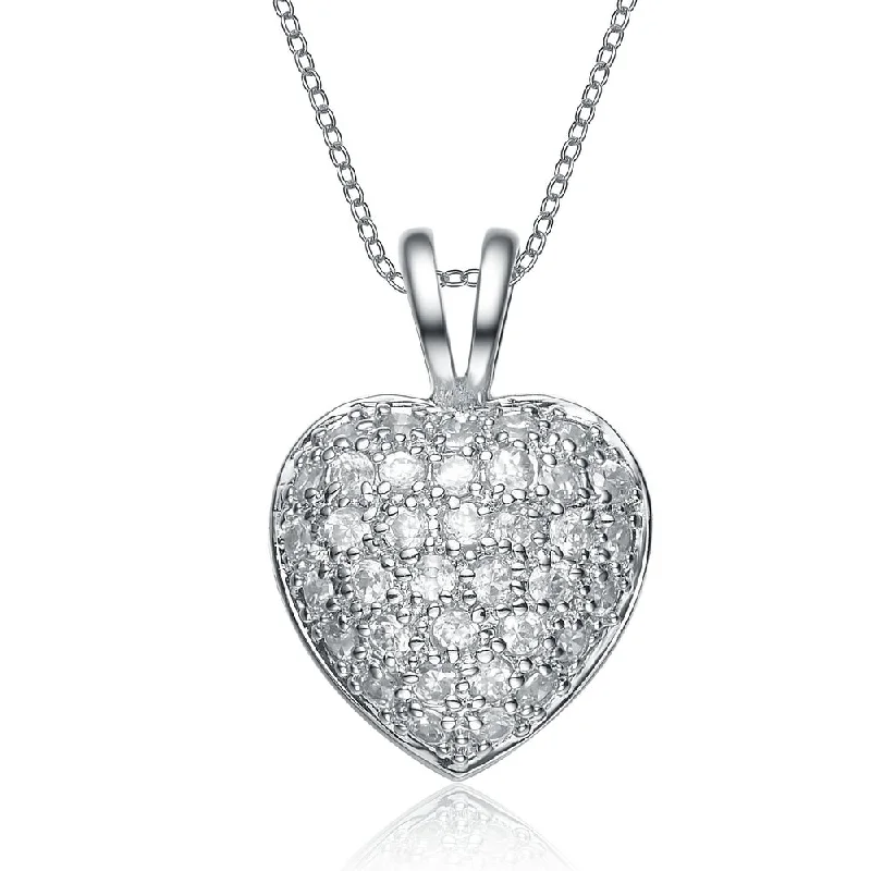 women's silver necklaces-Sterling Silver Rhodium plating clear White Cubic Zirconia Dangling Pendant Necklace