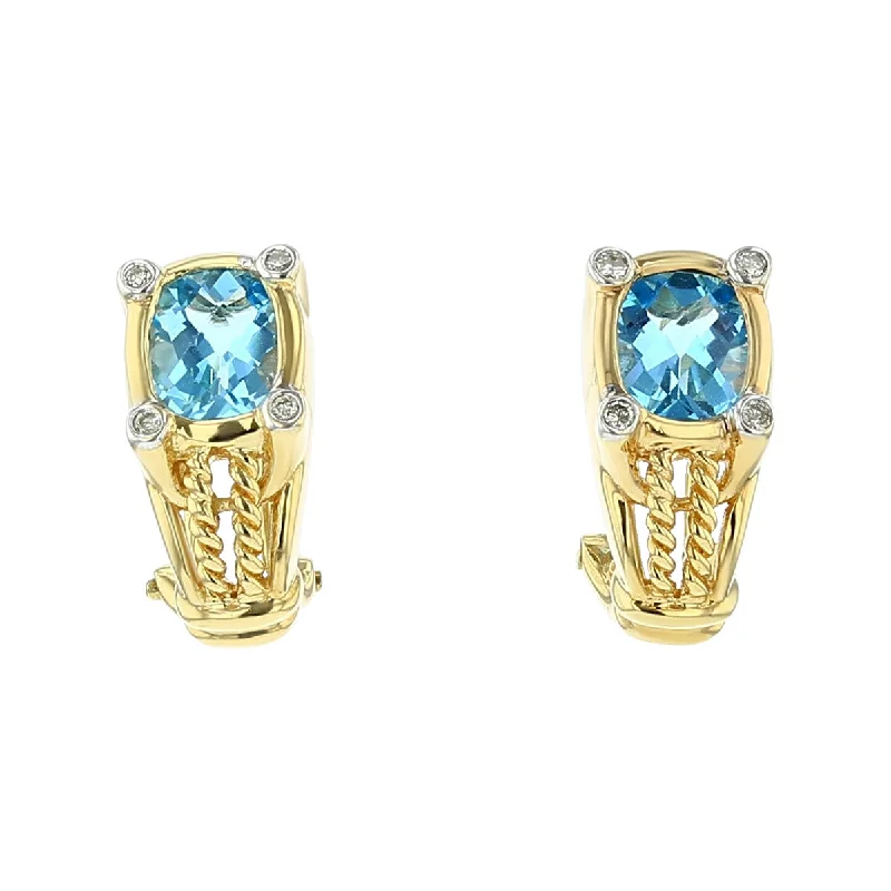 women's heart-shaped earrings-14K Yellow Gold Blue Topaz Diamond Earrings