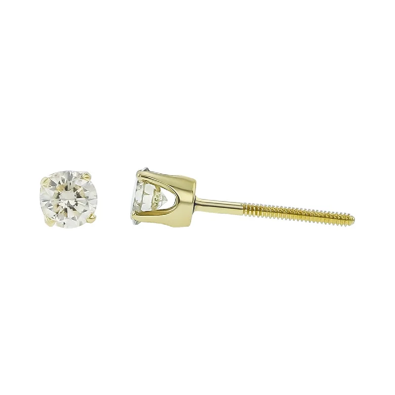 women's gemstone earrings-14K Yellow Gold Diamond Stud Earrings with Screwbacks