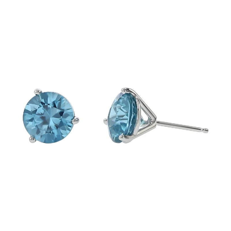 women's minimalist earrings-14K White Gold Blue Zircon Stud Earrings