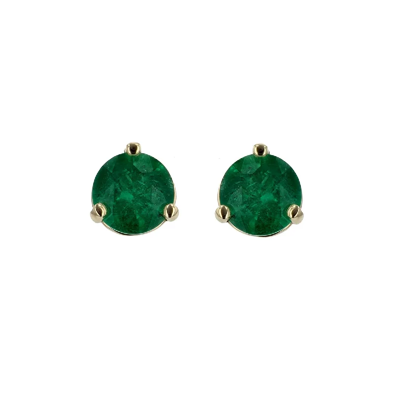 women's chain earrings-14K Yellow Gold Emerald Stud Earrings