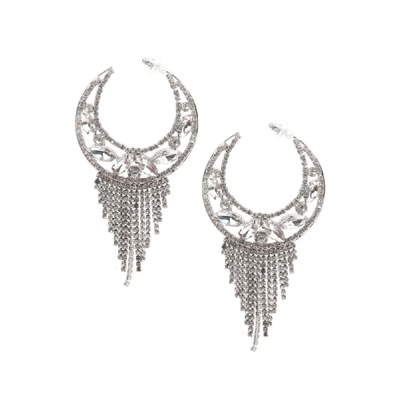 women's heart-shaped earrings-Odette Women Stylish Chandbali Earrings With Tassels