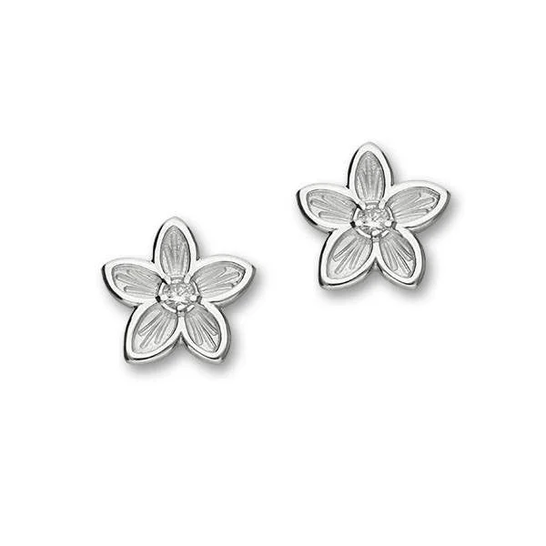 women's heart earrings-White Cubic Zirconia Flower Stud Earrings In Silver