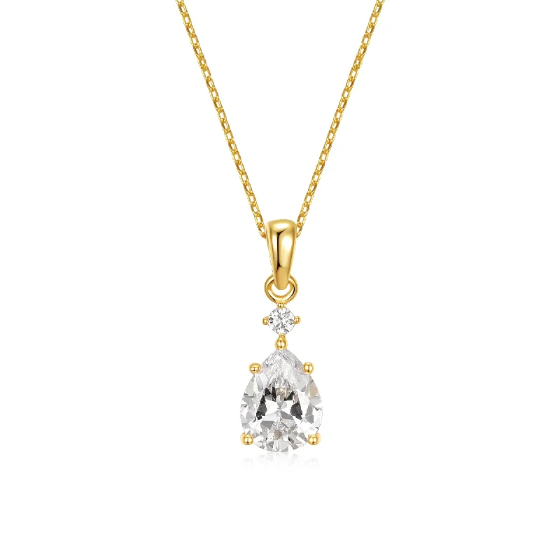 women's custom necklaces-14k Gold Plated with Cubic Zirconia Raindrop Pear 2-Stone Pendant Necklace