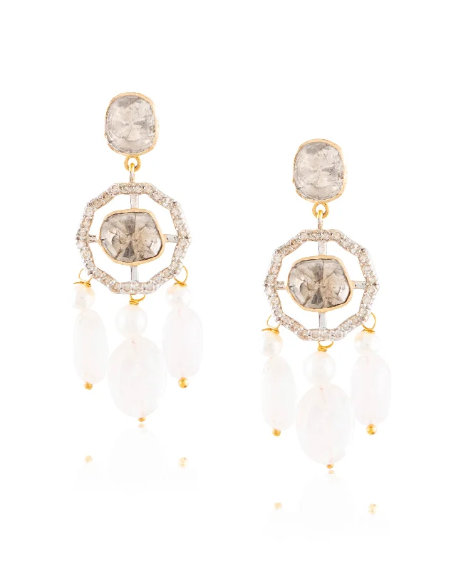 women's dangle earrings-Tatiana Polki And Diamond Long Earrings