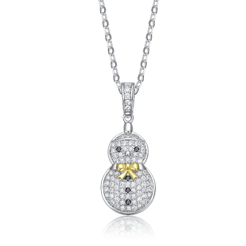 women's long pendant necklaces-Rhodium Plated Sterling Silver Cubic Zirconia Snowman Pendant Necklace