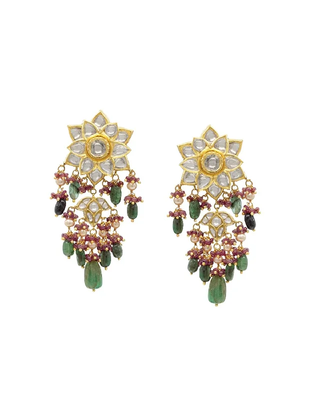 women's chandelier earrings-Diksha Polki Long Earrings