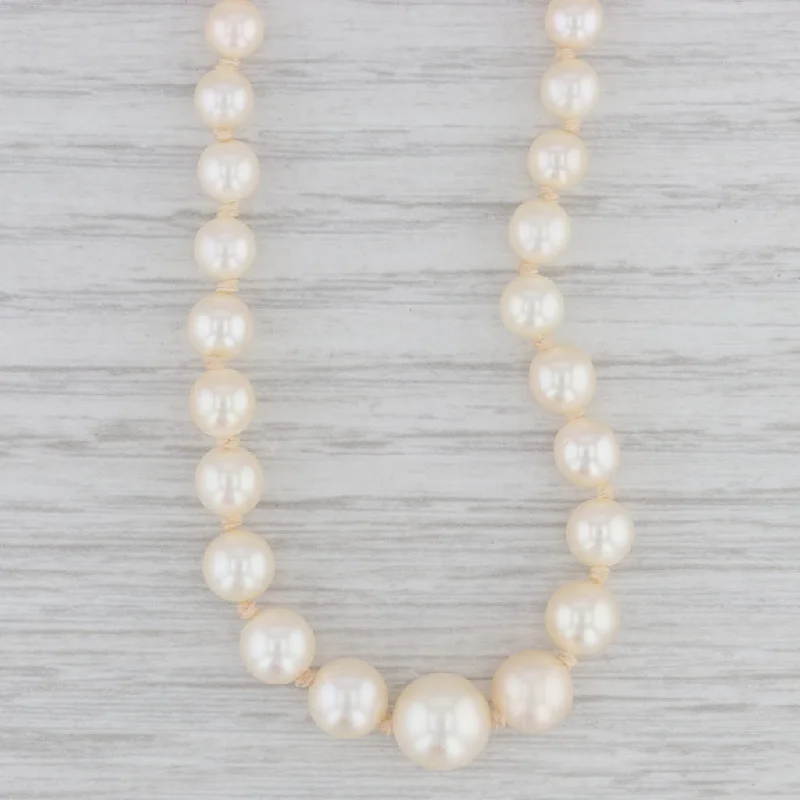 women's romantic necklaces-Vintage Tapering Cultured Pearl Strand Necklace 10k Gold 19"