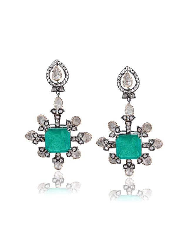 women's emerald earrings-Rutvi Polki Long Earrings