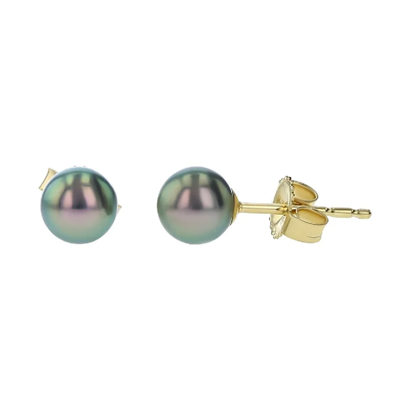 women's minimalist earrings-14k Yellow Gold Black Cultured Pearl Stud Earrings