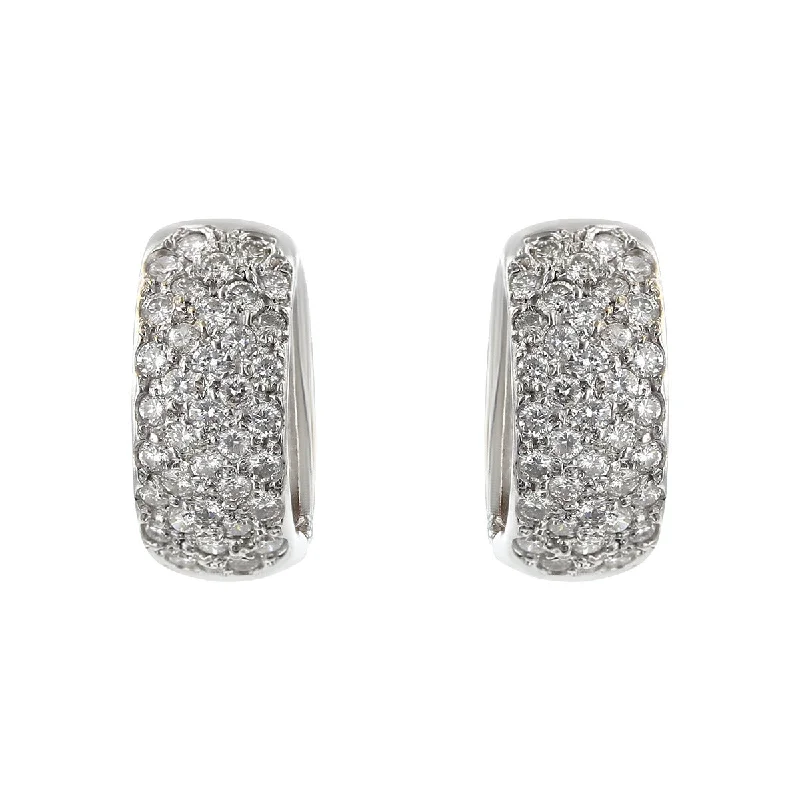 women's luxury stud earrings-14K White Gold Pave Diamond Huggie Hoop Earrings