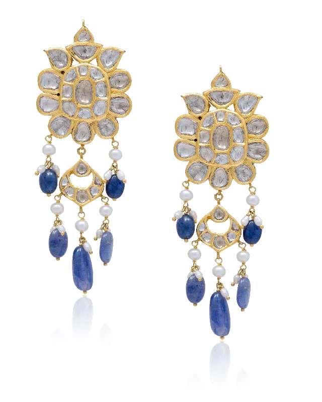 women's anniversary earrings-Nimish Jadau Polki Long Earrings