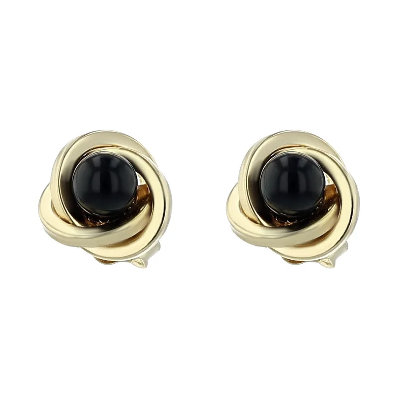 women's large earrings-14K Gold Cabochon Black Onyx Love Knot Earrings